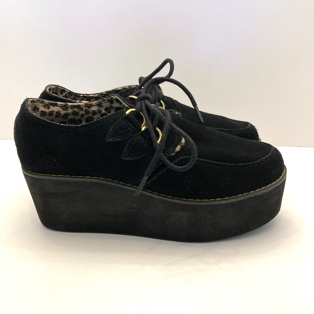 YRU Platform Creepers Womens 8 Black Suede Moc Toe Lace‎ Up Sneakers Shoes